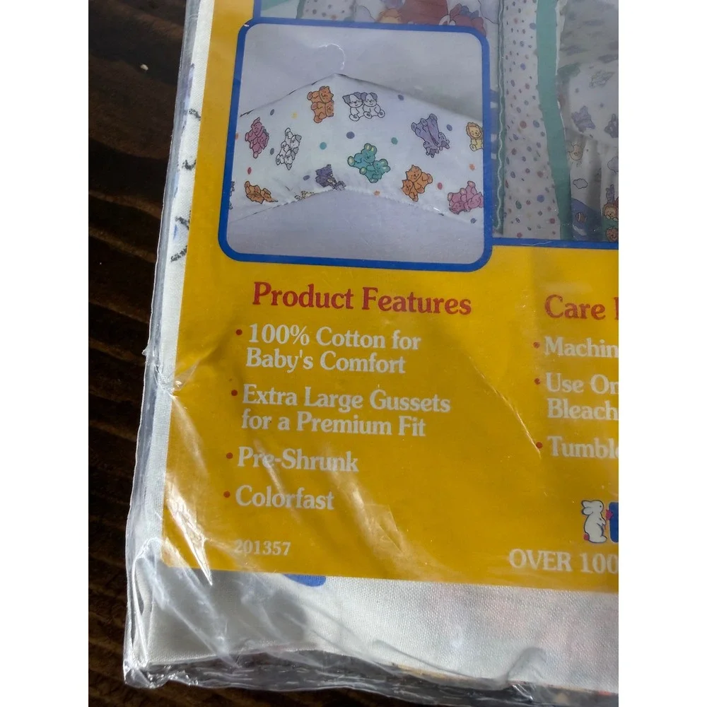VTG 1994 Crayola Home Baby Riegel Fitted Crib Sheet Cotton Bears Polka Dot NIP